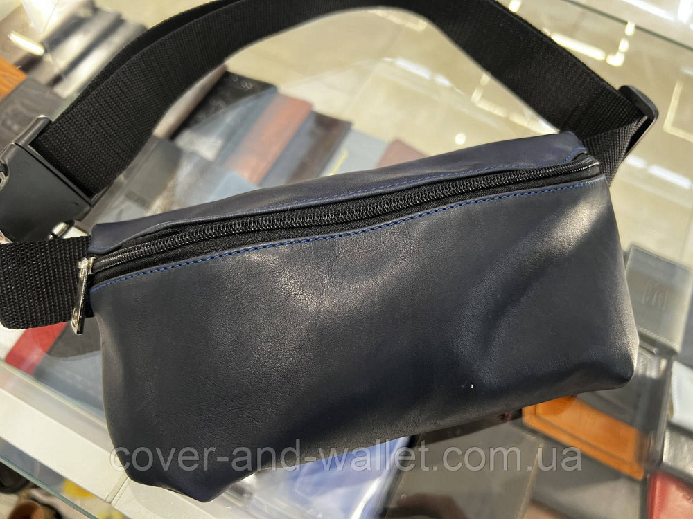 Стильная сумка бананка из мягкой кожи в синем цвете PS Leather Киев - изображение 5