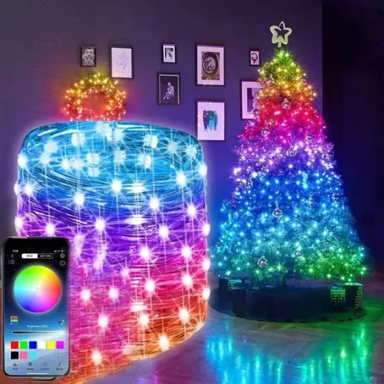 Светодиодная умная гирлянда Smart Роса RGB 100 LED с Bluetooth для елки от USB 10м Коломия