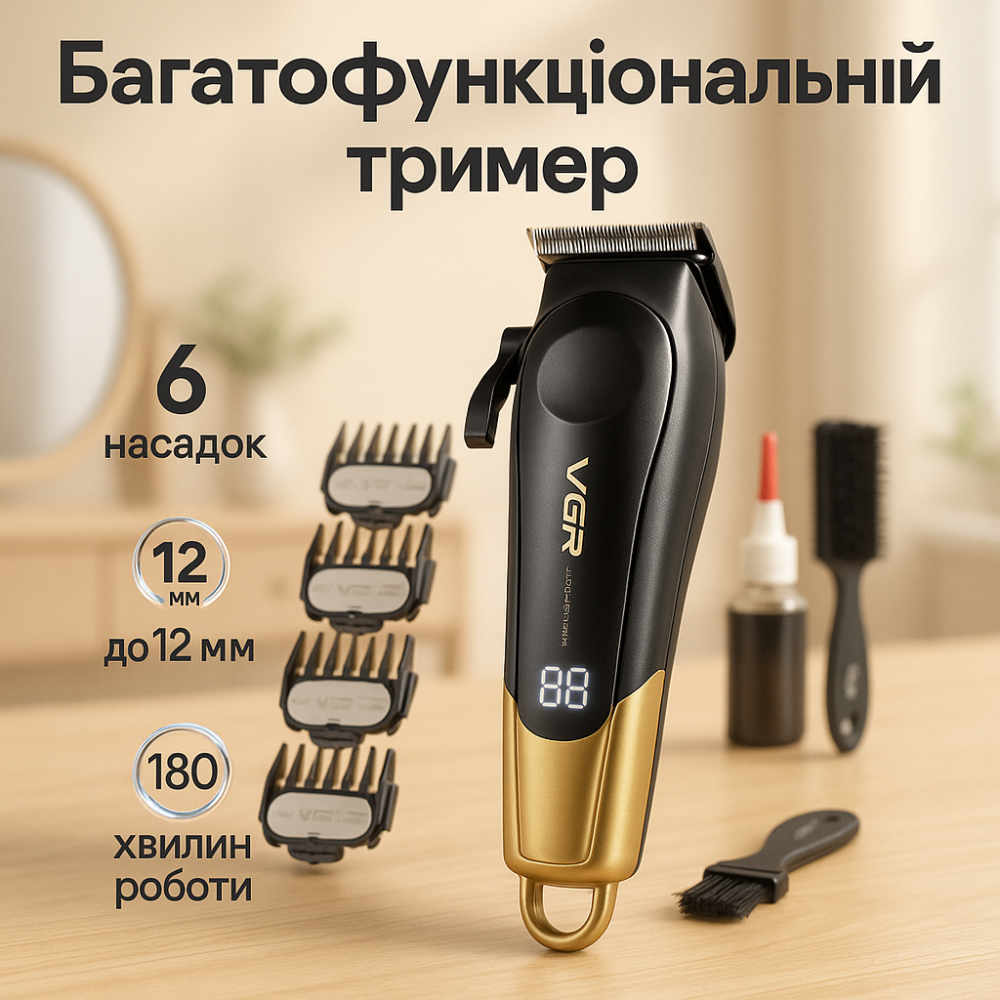Машинка для стрижки чоловіча VGR, Професійна машинка для стрижки волосся голови, Тример бездротовий GT-63 Львів - фото 15