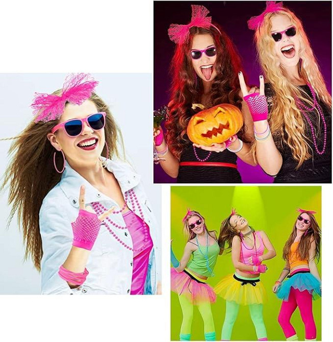 Набор розовых аксессуаров в стиле 80-х обруч серьги ожерелье браслеты, комплект для ретро образа на Хэллоуин Киев - изображение 6