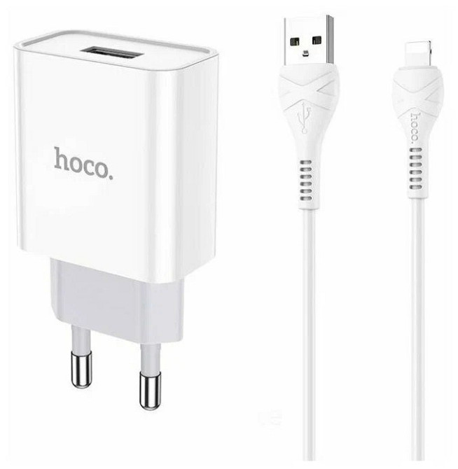 СЗУ зарядний пристрій HOCO C81A 1USB/2.1A з кабелем для заряджання USB - Lightning Білий Кам'янець-Подільський - фото 4