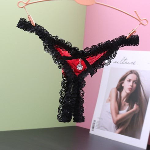 Еротичні трусики з розрізом унісекс червоного-чорного кольору, розмір універсальний резинка до 92см Київ - фото 1