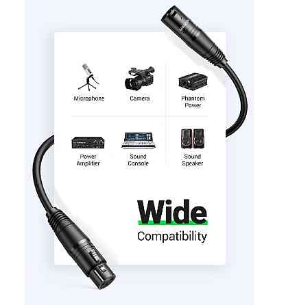 Аудио кабель UGREEN AV130 Cannon Male to Female Microphone Extension Audio Cable 5m Black Одесса