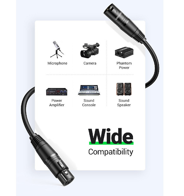 Аудио кабель UGREEN AV130 Cannon Male to Female Microphone Extension Audio Cable 5m Black Одесса - изображение 3