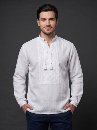 Мужская рубашка-вышиванка Белый орнамент 56 Киев