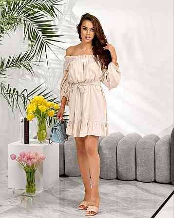 Жіноче легке романтичне мініплаття з льону. Бежевий, 46/48 Одеса