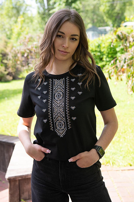 Вышиванка женская с коротким рукавом, изумрудная, хлопок топ Киев - изображение 4