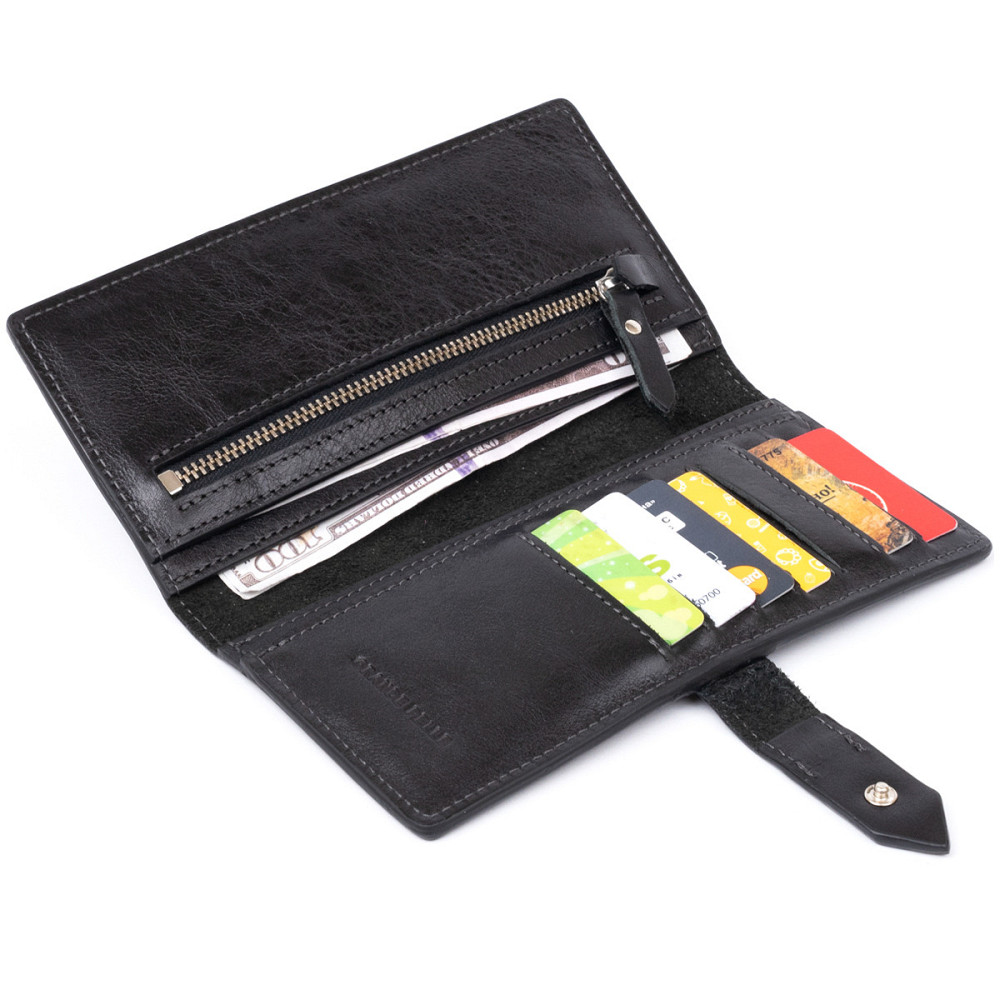 Вертикальный бумажник глянцевый Anet на кнопке GRANDE PELLE 11324 Черный Киев - изображение 5