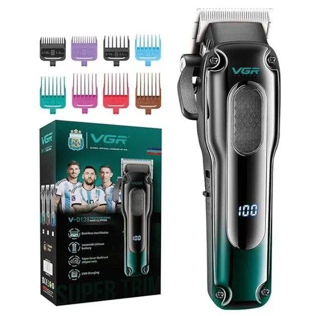 Професійна машинка для стрижки VGR V-013 Blue: акумуляторний тример 6500 об/хв, 7 Вт, 8 насадок та LED-дисплей Одеса - фото 4