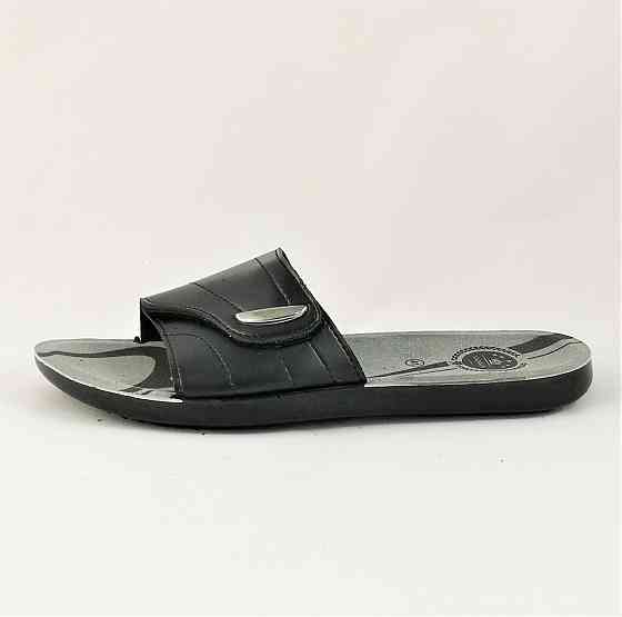 Мужские Шлёпанцы Тапочки Кожаные Черные Сланцы на Липучке (размеры: 41,42,43,44,45,46) Днепр