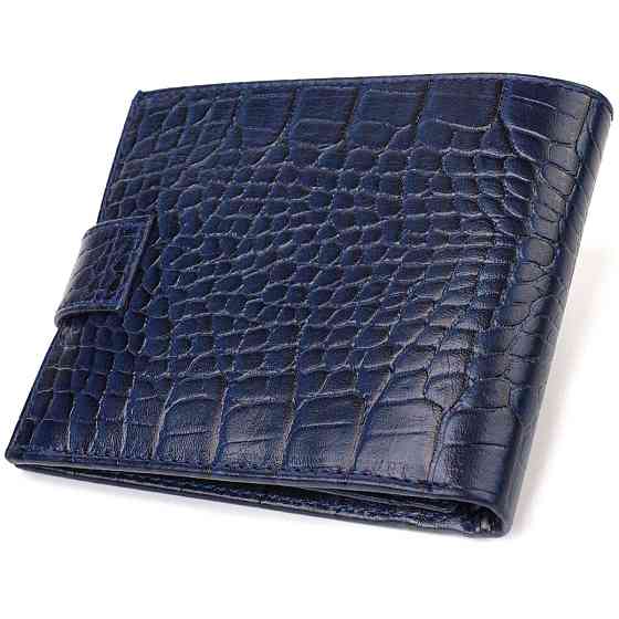 Гарний горизонтальний гаманець для чоловіків з натуральної шкіри з тисненням йод рептилію Синий (CANPELLINI) Київ