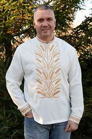 Вышиванка для мальчиков, с длинным рукавом льняная, молочная, топ Киев