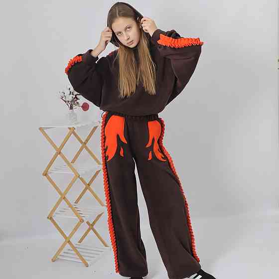 Підлітковий флісовий теплий костюм на зиму "Плам'я" Шоколадного кольору 158 Кам'янець-Подільський