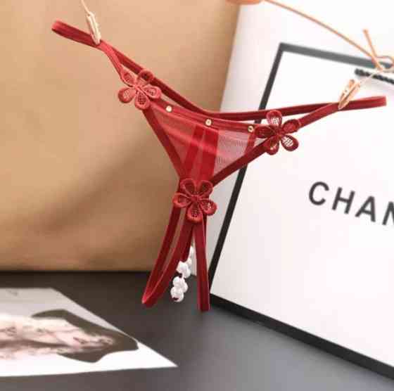 Трусики з розрізом та бусинками універсальний бордовий Київ