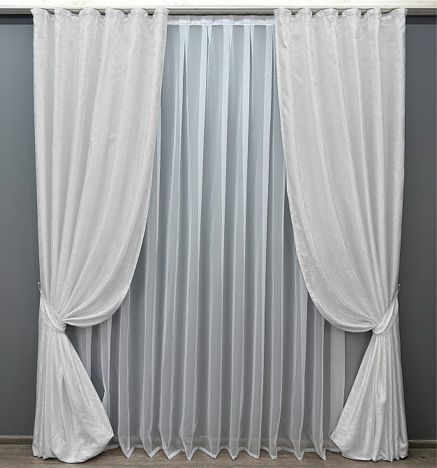 Комплект готовых штор VR-Textil Жаккард Мрамор Al1 № 1300ш Белый 150х280 см 2 шт (33-0152) Киев - изображение 2