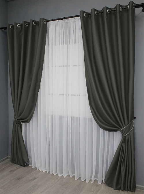 Комплект штор на люверсах VR-Textil Midnight № 1400ш 150х270 см 2 шт Темно-серый (37-0140) Киев - изображение 3