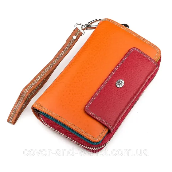 Яркий женский кожаный кошелек клатч на молнии среднего размера ST Leather Киев