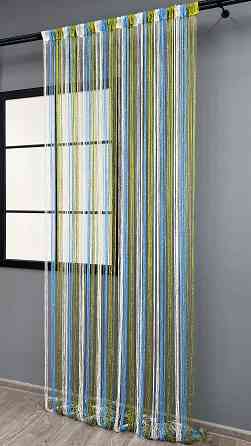 Штори-нитки з люрексом Білий з блакитним і оливковим 300х300см 1 шт (61-124) Київ