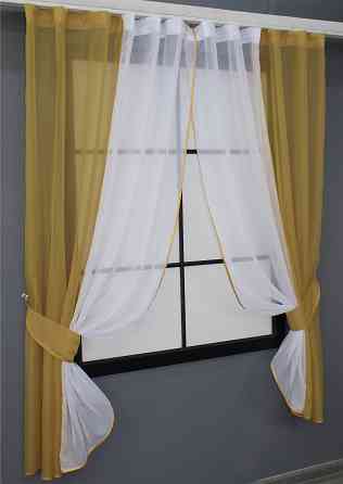 Кухонные шторы VR-Textil № 017к комбинированные с подвязками янтарный с белым 265х170 см (50-015) Киев