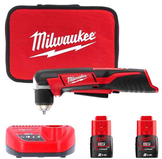 Дрель угловая аккумуляторная, об. мом. 12 Нм, MILWAUKEE C12 RAD-202В 4933441215 (+ заряд.устройство, 2 аккум., сумка для инструментов) Одесса