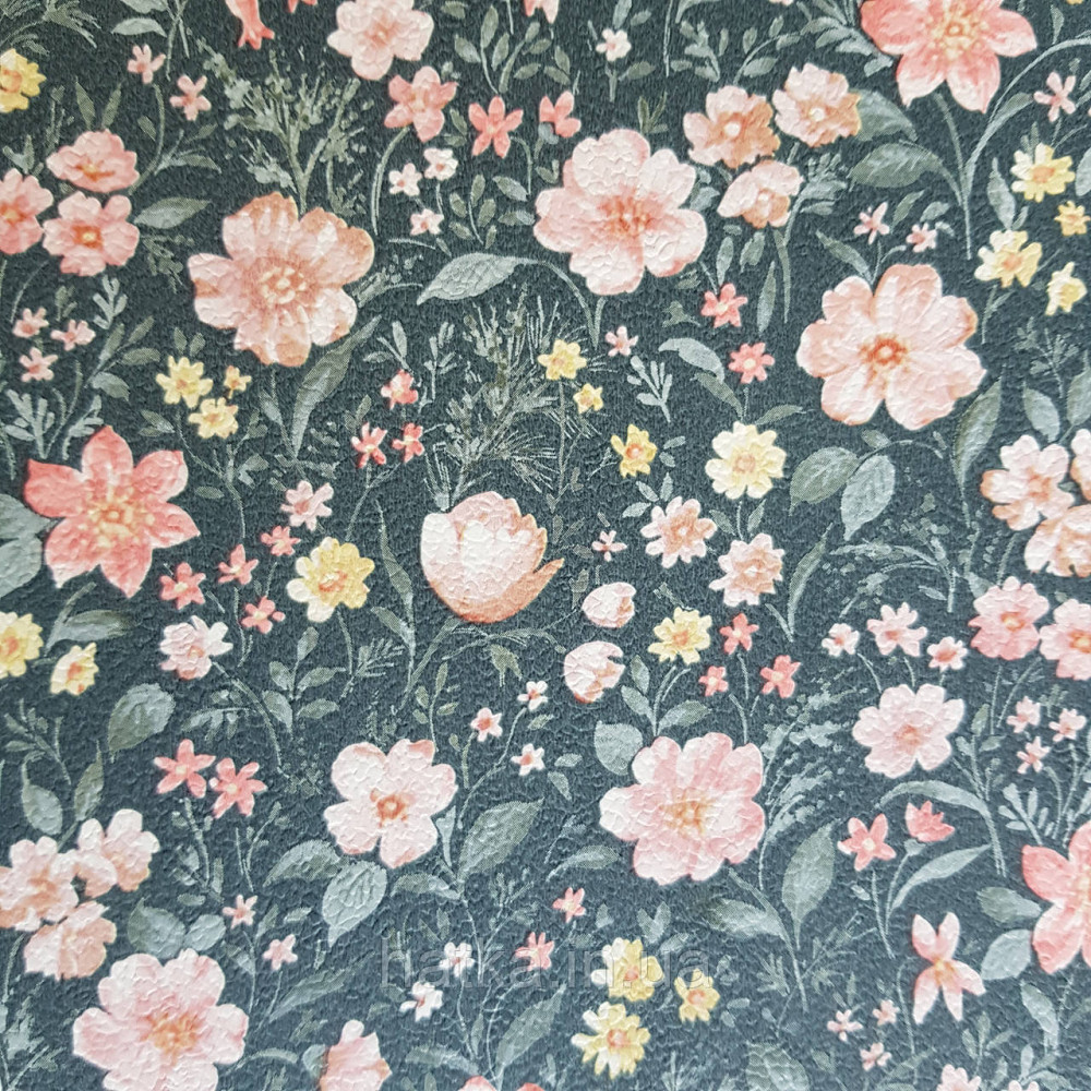Шпалери вінілові на флізелін 0.53х10.05 Rasch Textil Petite Fleur 5 квіти маленькі рожеві жовті на сірому Київ - фото 1