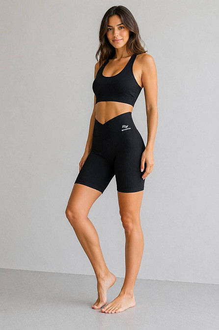 Шорти жіночі Kenalin 500-8 велосипедки в рубчик з V-поясом з написом чорні, чорний, SM Київ - фото 4