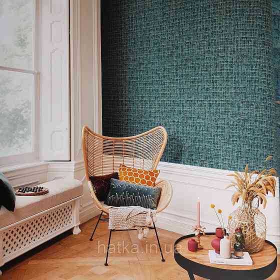 Шпалери флізелінові еко Rasch Kerala 0.53х10 геометрія смуги сітка золотисті на синьо бірюзовому ефект старовини Київ