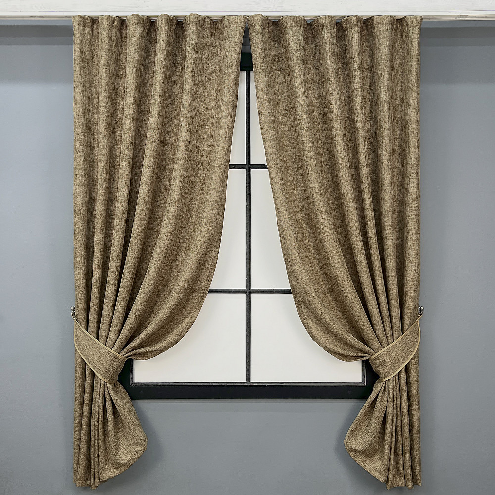Комплект коротких штор VR-Textil Лен Мешковина № 1768ш Миндальный 130х170см 2 шт (35-0446) Киев - изображение 1