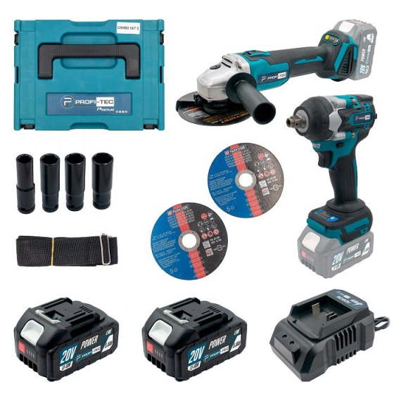 Набір акумуляторний  інструментів PROFI-TEC Combo Set 2 POWERLine DGA20BL+DTW500BL: з АКБ 2шт-20V  5.0Ач+ЗП Київ