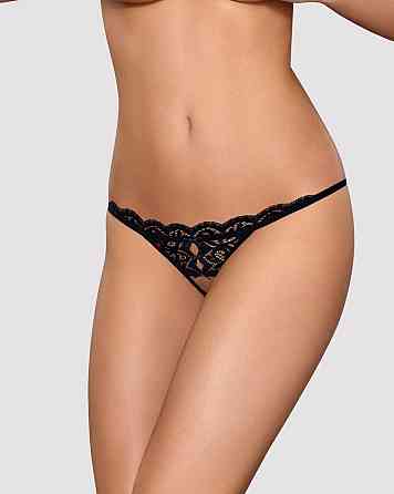 Кружевные танга с двумя отверстиями Obsessive 831-THC-1 crotchless thong L/XL, черные, бантики Sex Aura Киев