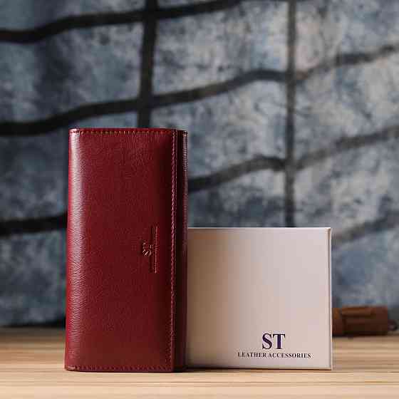 Елегантний гаманець у два складення з натуральної шкіри ST Leather 23065 Бордовий Київ
