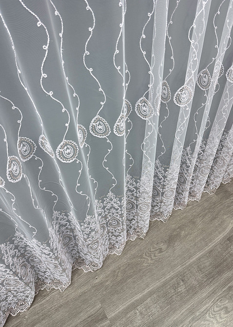 Тюль VR-Textil 1856т Фатин с вышивкой Корд и люрексом Холодный белый с пудровым 300х270 см (40-197) Киев - изображение 8