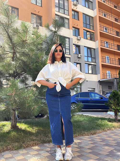 Спідниця жіноча Zeo Basic 3805 джинсова розріз з попереду довга стрейчева синій, синій, 34 Київ - фото 8