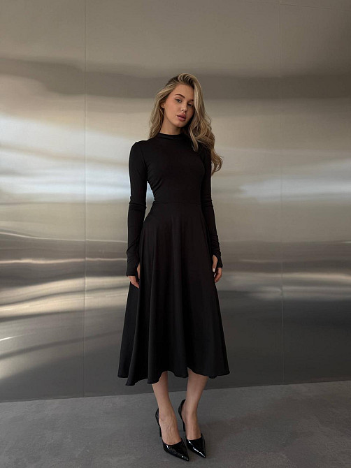 Женское стильное вечернее миди платье из микродайвинга Черный, 44/46 Одесса - изображение 8