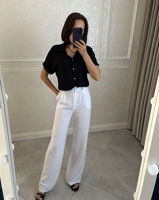 Жіноча легка базова сорочка з коротким рукавом на ґудзиках американський креп Чорний, 54/56 Одеса - фото 3