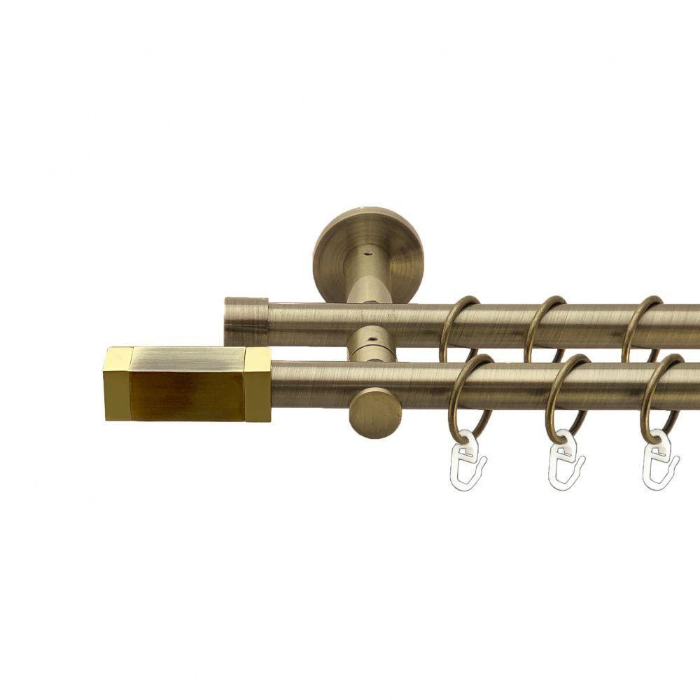 Карниз Orvit Квадро металевий дворядний реверсивний гладка труба кільце металеве Антик 19\19 мм 240 см (00-00013362) Львів - фото 1