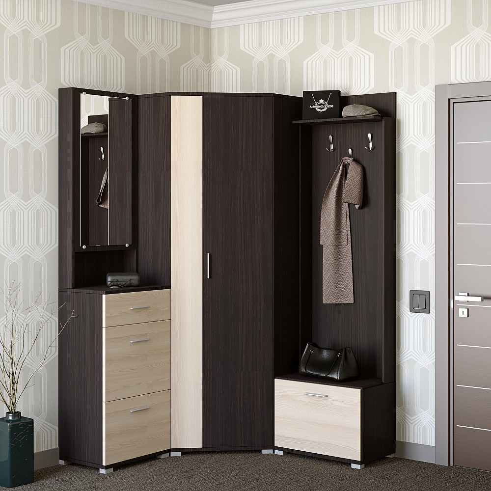 Прихожая Эверест Бриз-3 с угловым шкафом ШКУ-14 (3 элемента) венге + дуб молочный (DTM-2656) Львов - изображение 1