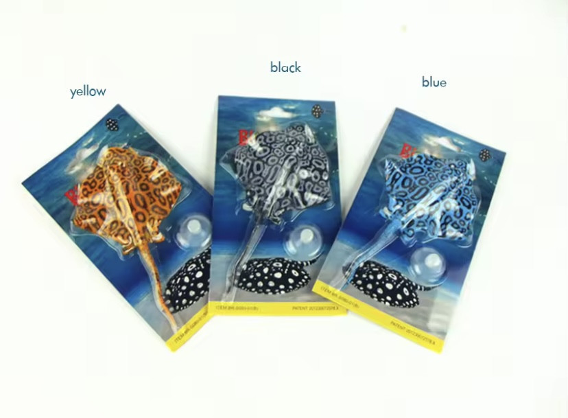 Скат для акваріума штучний силіконовий та люмінесцентний в темноті світяться декор в акваріум розмір 16*9 см жовтий Київ - фото 6