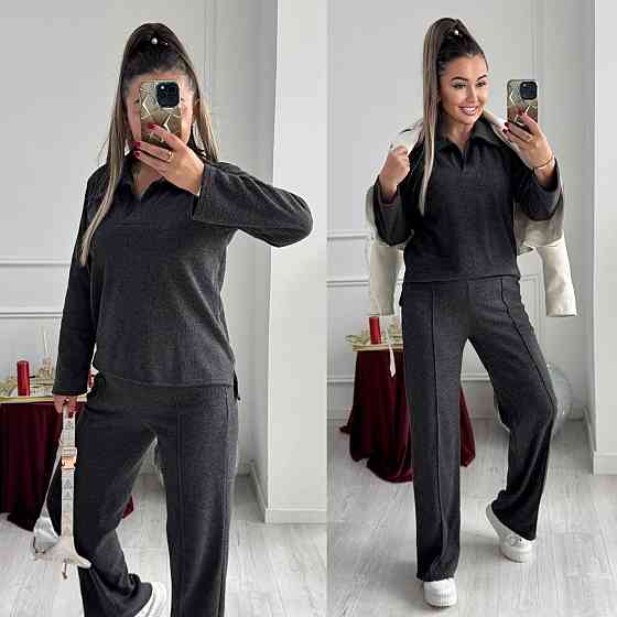 Жіночий базовий в'язаний костюм-двійка з ангори Графіт, 50/52 Одеса