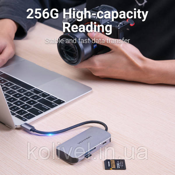 Хаб USB 3.1 Type-C -> 3хUSB 3.0/SD/TF/PD 100W 6-in-1 Vention (TNHHB) Київ - фото 8