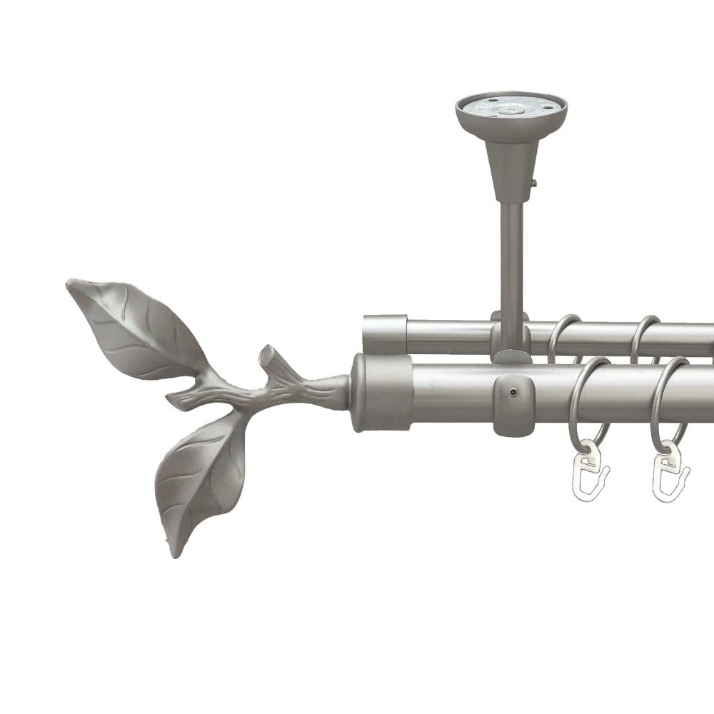 Карниз Orvit Листок Троянди металевий дворядний відкритий до стелі гладка труба кільце металеве Сатин 25\16 мм 300 см Львів - фото 1