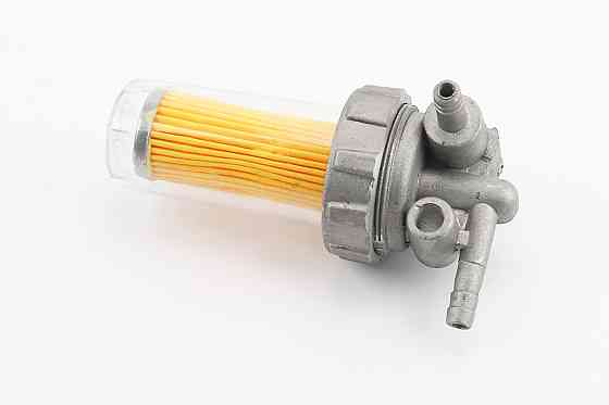 Кран паливний + фільтр у пластмасовому, прозорому корпусі (вхід/вихід убік) Київ