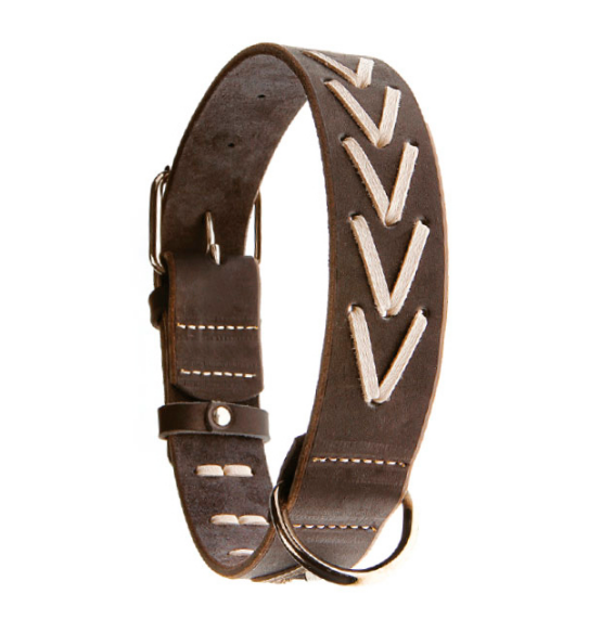 Нашийник 3385 25мм "КЛАСИКА ПРЕМІУМ" шкіра прикрашений плетінням (Синій) Вінниця - фото 1