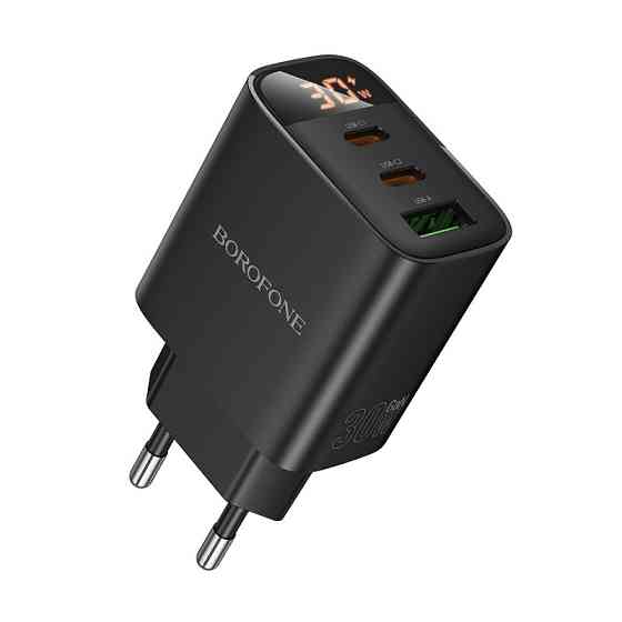 Мережевий зарядний пристрій BOROFONE BA98A Ilustre PD30W (2C1A) charger with digital display (EU) Black Одеса