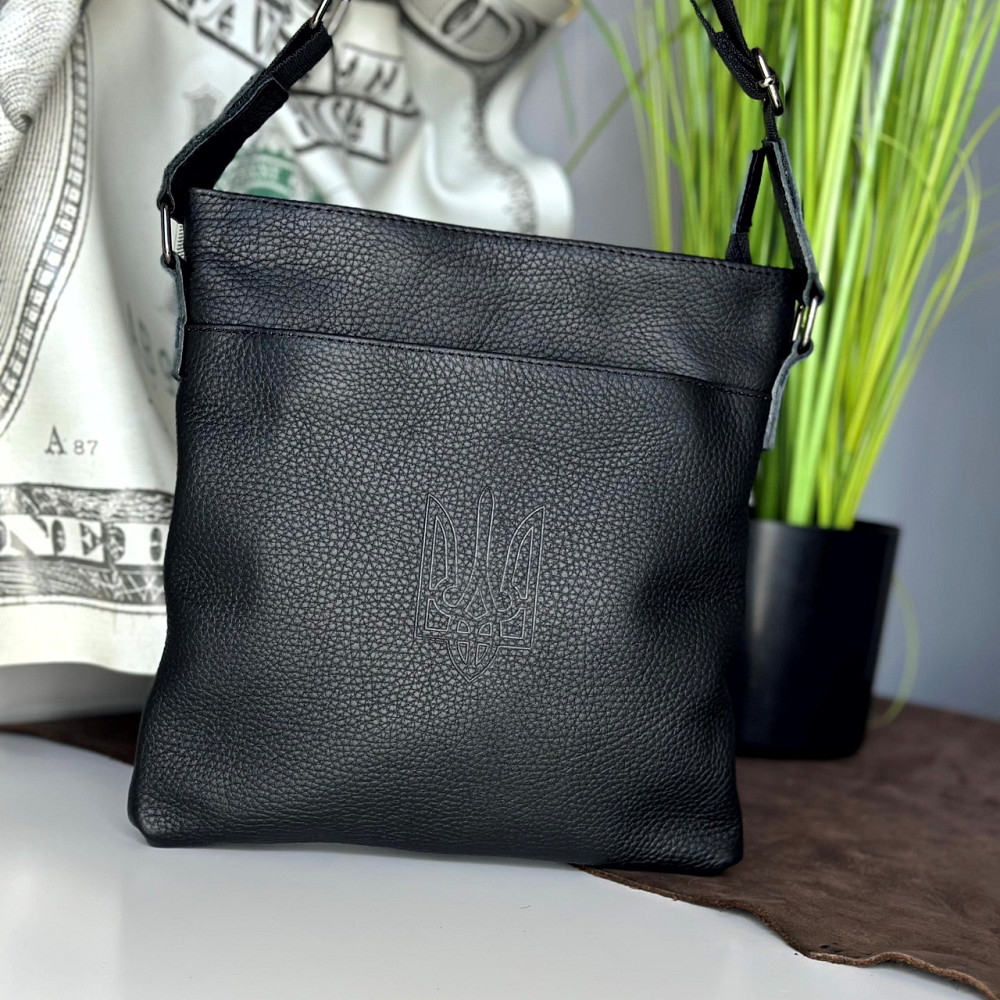 Шкіряна сумка через плече чоловіча Флеш Ап Герб чорна, сумка месенджер для хлопця 24*23 смMasterSem Київ - фото 5