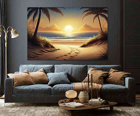 Картина полотно у вітальню / спальню     Захід сонця на пляжі    MLP_239 ( 60х30см ) 60x100 см Київ
