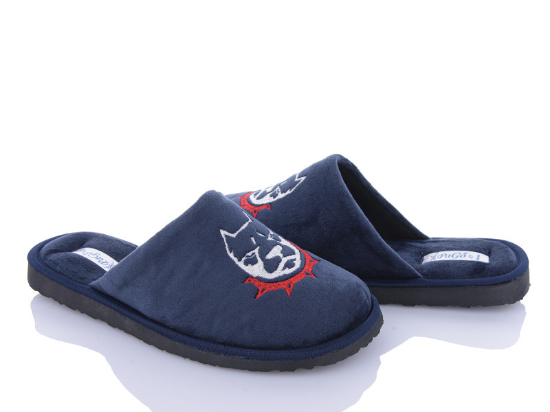 Домашние тапочки мужские с закрытым носком вышивка Пит Буль с ошейником тм 