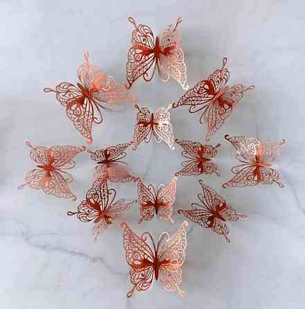 Метелики декор на стіну 12 штук рожеве золото Київ