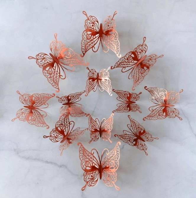 Метелики декор на стіну 12 штук рожеве золото Київ - фото 1