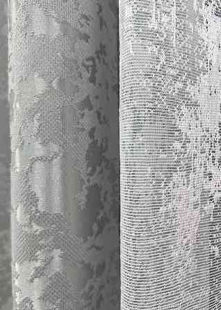 Комплект штор VR-Textil Льон Мармур 150х270 2шт і Тюль 600х270 1263ш-1400т Світло-сірий з білим 71-133/5 Київ